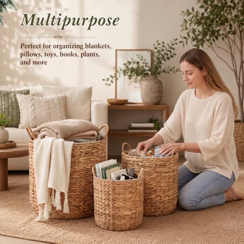 Geetery 3 Pcs Round Nesting Baskets Set, Wicker Laundry Basket, Natural by Geetery - Image 6
