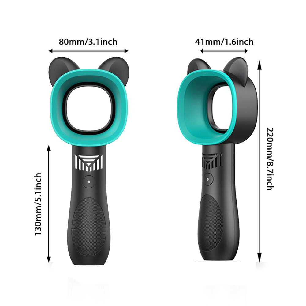 LZLRUN Portable Handheld Cooling Bladeless Fan USB Mini Fan Desktop Bladeless Fan Rechargeable Quiet 3 Gear (Cute Black)
