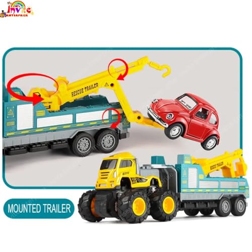 Image of 1:43 Metal Toys Alloy Diecast Truck Set Toy, Diecast Miniature Car Model (Pack of 2-Multicolor) (Rescue Truck & Oil Tenk)