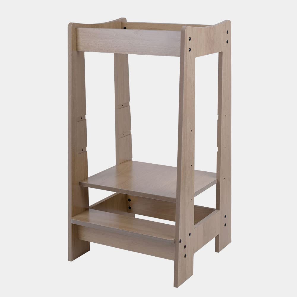 etc-shop Lernturm Küchenhelfer für Kinder Holz Kinderschemel Tritthocker 3 Stufen höhenverstellbar, leicht zu reinigen, stabil, LxBxH 32x42x80 cm