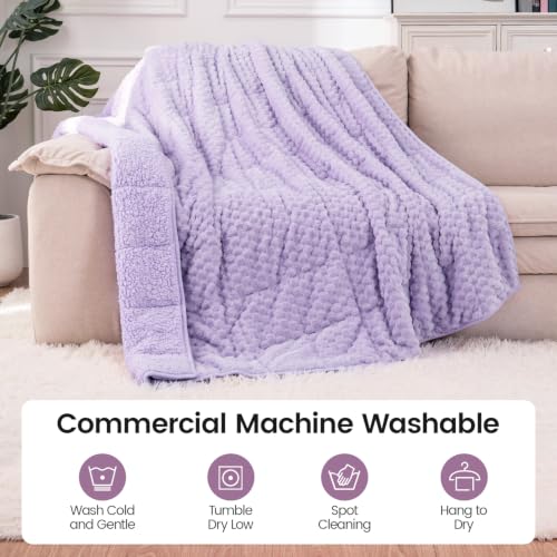 Image of Super Fuzzy Soft Fleece Sherpa Weighted Blanket 15 lbs for Adults, 3D Imitation Turtle Shell Luxury Weighted Throw for Better Sleep, Dual Sided Cozy Heavy Blankets for Couch Bed, Lavender, 60 inch x 80 inch