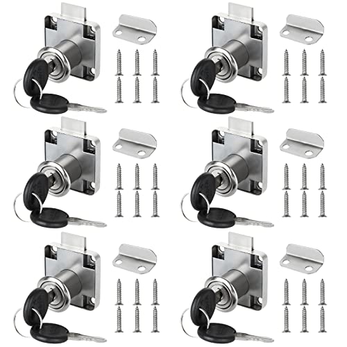 SENENQU 6 Sets 22mm Zinc Alloy Cam Locks, Cylinder Security Cupboard Cabinet Locks with Keys Screws, Keyed Alike Drawer Mailbox Post Locker Cam Lock for Household Office