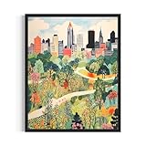 Atlanta Georgia Poster Art Print, City Skyline American Folk Art, Naive Artwork PIcture Painting Decor for Bedroom, Bathroom, Living room. (Atlanta Georgia, 11x14 inches (Unframed))