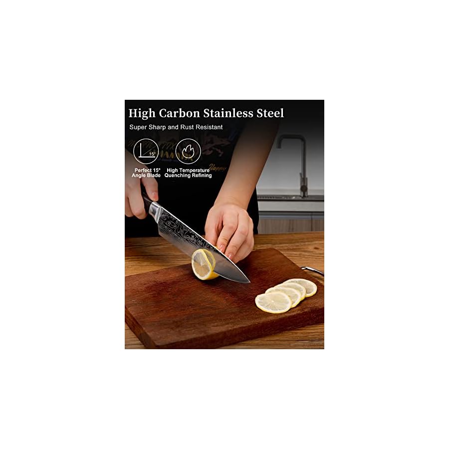 DTLive-Chef-Knife-8-Inch-High-Carbon-German-Stainless-Steel-Sharp-Kitchen-Knife-for-Chopping-and-Slicing-with-Gift-Box-and-Knife-Cover-Full-Tang-Ergonomic-Wooden-Handle DT·Live Chef Knife, 8 Inch High Carbon German Stainless Steel Sharp Kitchen Knife for Chopping and Slicing, with Gift Box and Knife Cover, Full Tang, Ergonomic Wooden Handle