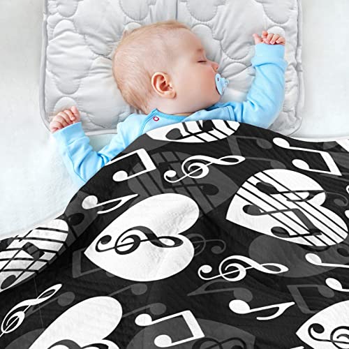 Image of Love Music Notes Baby Blankets Soft Warm Crib Stroller Blanket for Toddler Newborn Girls Boys, 30x40in