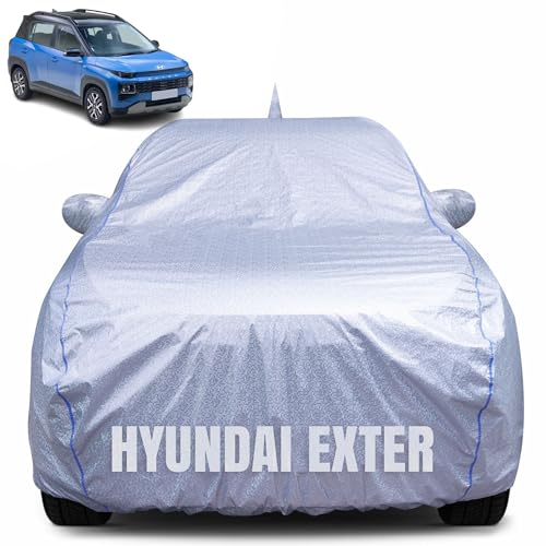 Image of 100% Waterproof Car Body Cover for Hyundai Exter with Mirror Pocket, Heat & UV Resistant, Triple Stitched, Soft Lining, Bottom Elastic & Piping (Silver Reflective)