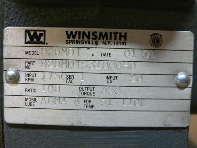 Winsmith Speed Reducer Nameplate