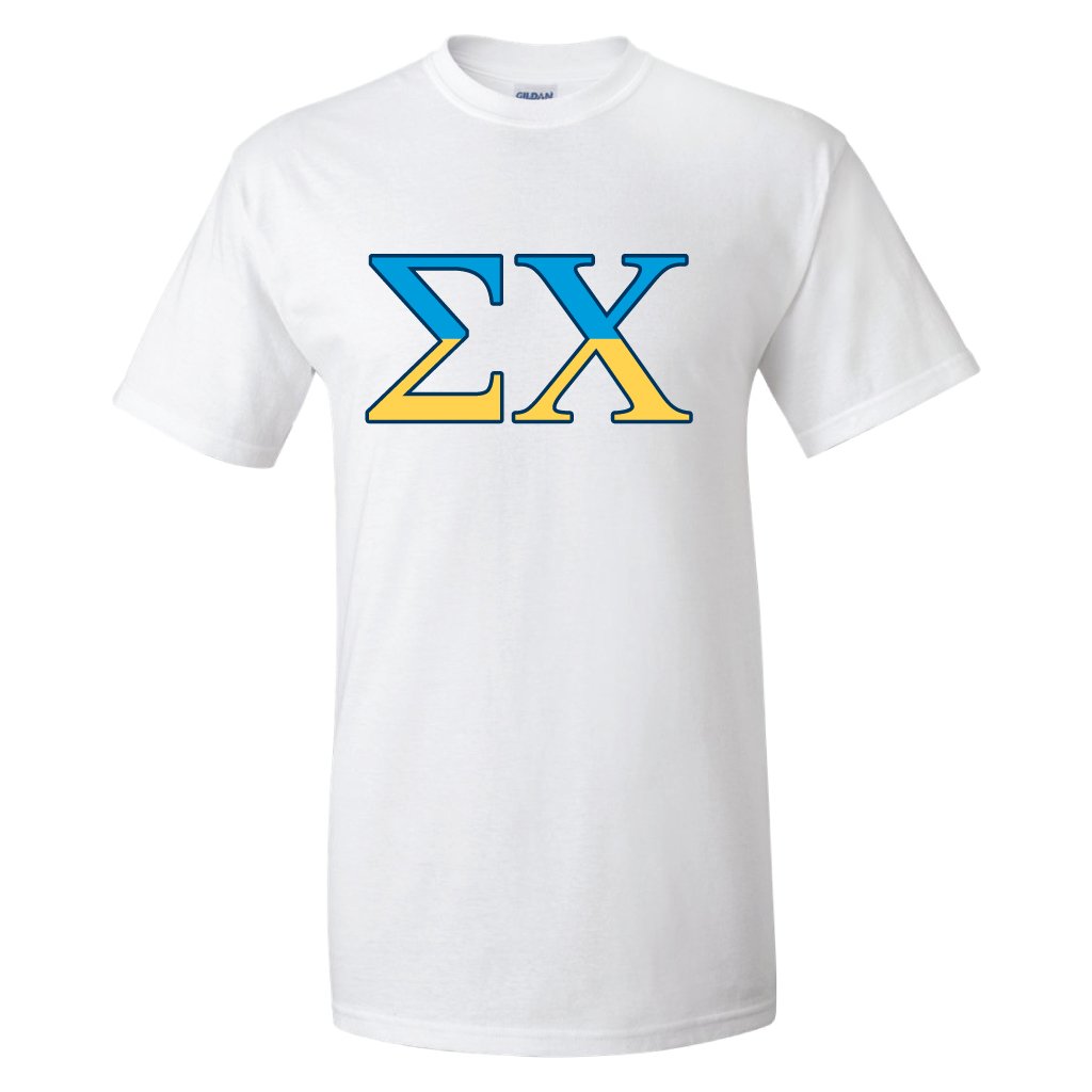 VictoryStore Apparel - Sigma Chi, Greek Letters Standard T-Shirt, Medium, White
