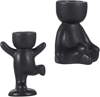Garneck Vasos pequenos para plantas suculentas em forma de humano, vasos de cerâmica para suculentas, pequenos para decoração de mesa para plantar suculentas, flor preta, 2 peças