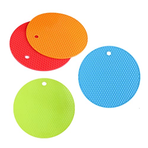4er Set Silikon-Untersetzer, Runde Waben Silikon Topfuntersetzer, Topf Untersetzer Hitzebeständigerung rutschfest für Küche Kochen und Essen