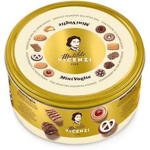 Pasticceria Matilde Vicenzi Minivoglie Butter Cookies Tin, Assortment of Traditional Italian Pastries, Holiday, Christmas, Hanukkah Cookie Gift Tin, 500g Cover