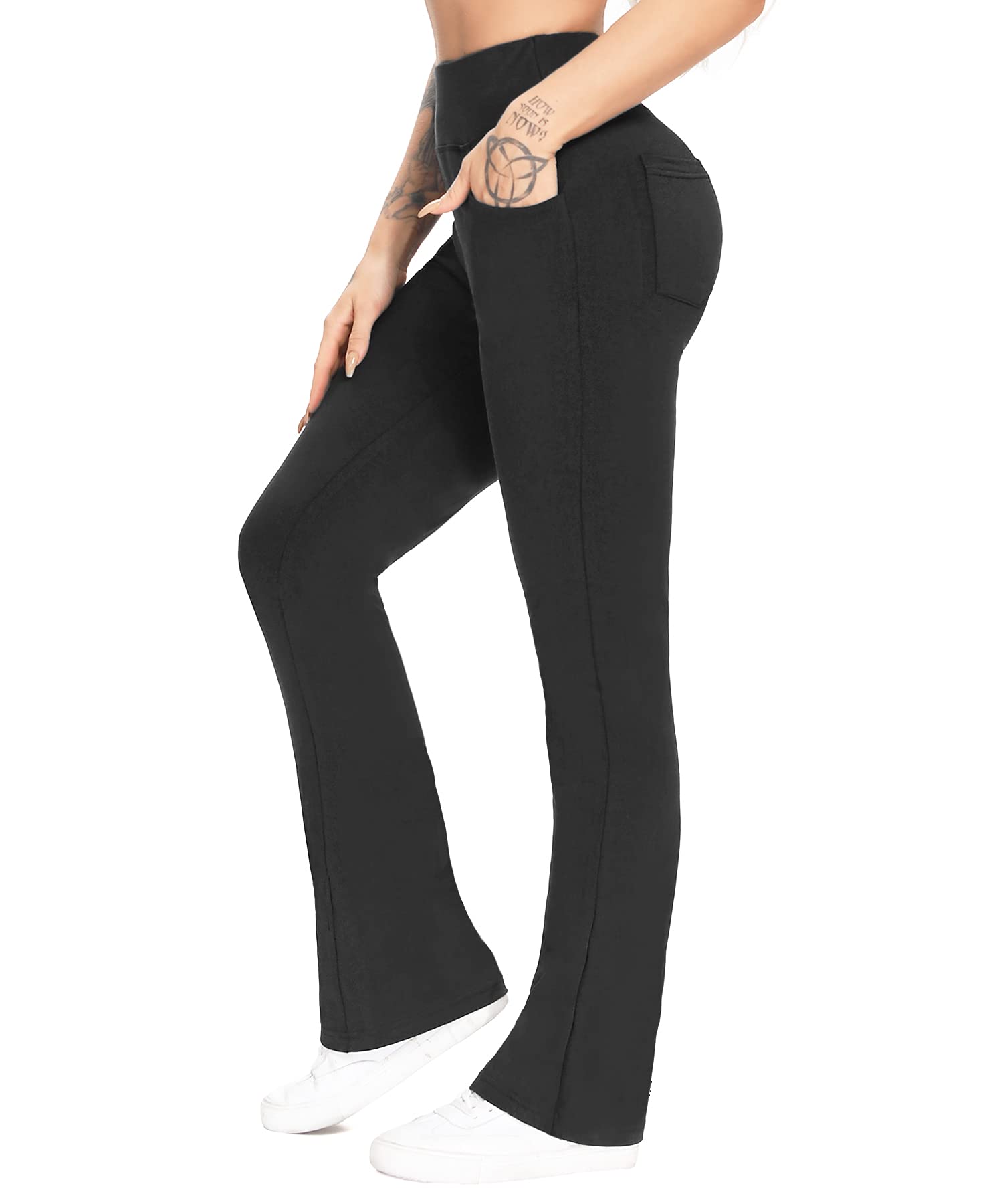 CFRBootcut Yoga Pants with Pockets for Women, High Waist Workout Bootleg Pants Tummy Control, 4 Pockets Work Trousers/Pants for Women