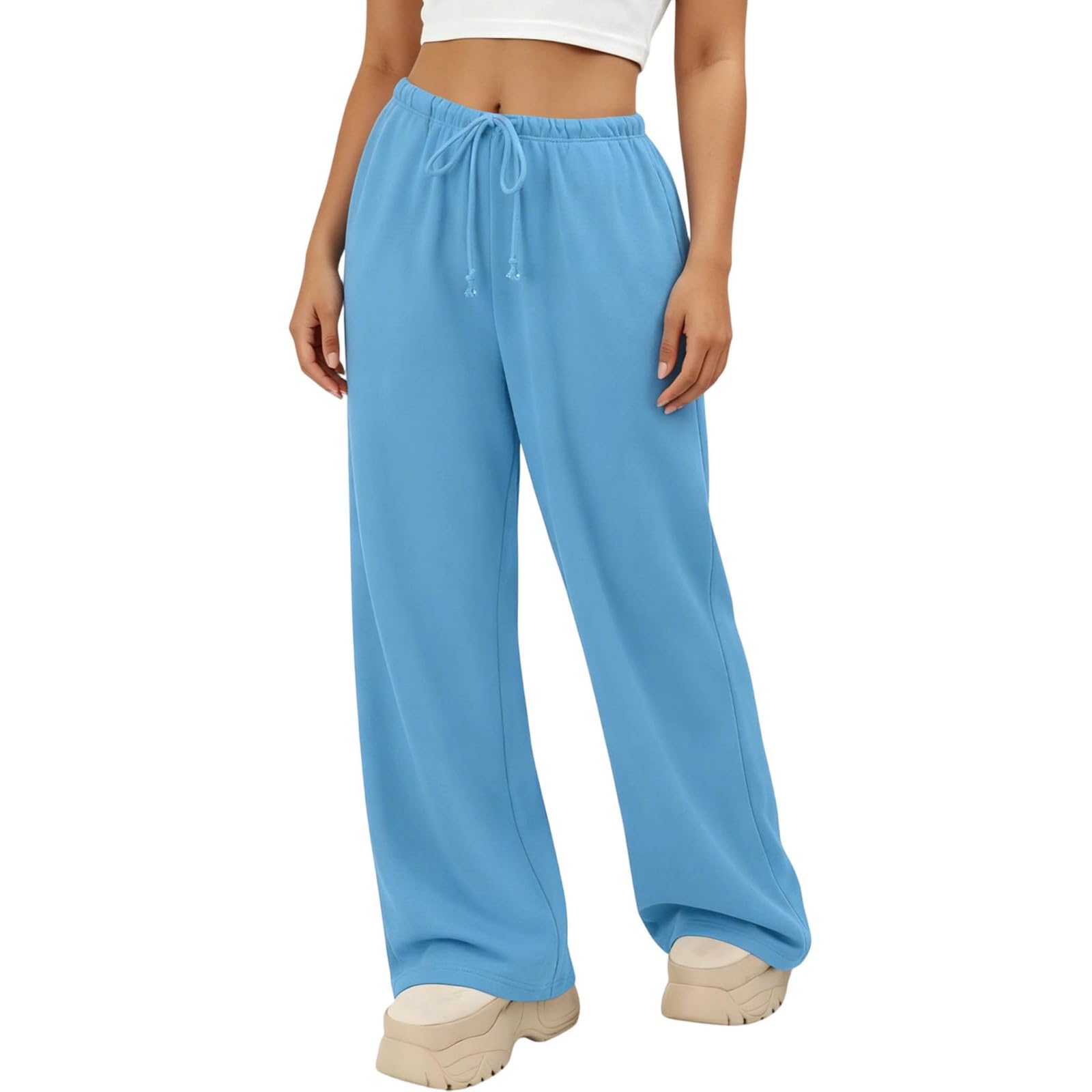 Generico Pantaloni Tuta Donna Pantaloni Lunghi a Vita Alta Pantlone Cotone con Coulisse Regolabile Leggeri e Comodi Pantalone da Corsa con Tasche Tinta Unita Casual Pants Baggy per Yoga e Fitness