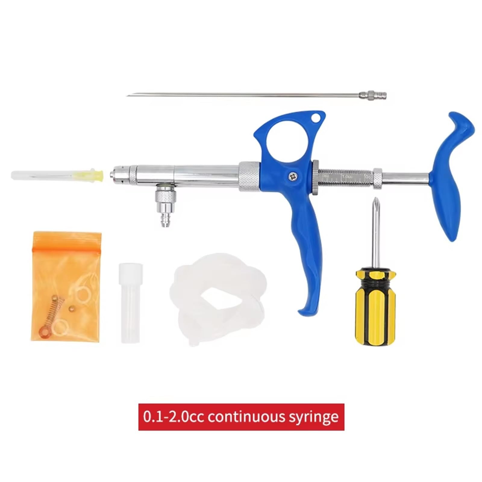 0.75ml/1ml/2ml Siringa per Vaccino Continuo Veterinario per Iniezione Quantitativa in Metallo Strumenti per Bestiame Dispositivo Veterinario per Somministrazione(2ml)