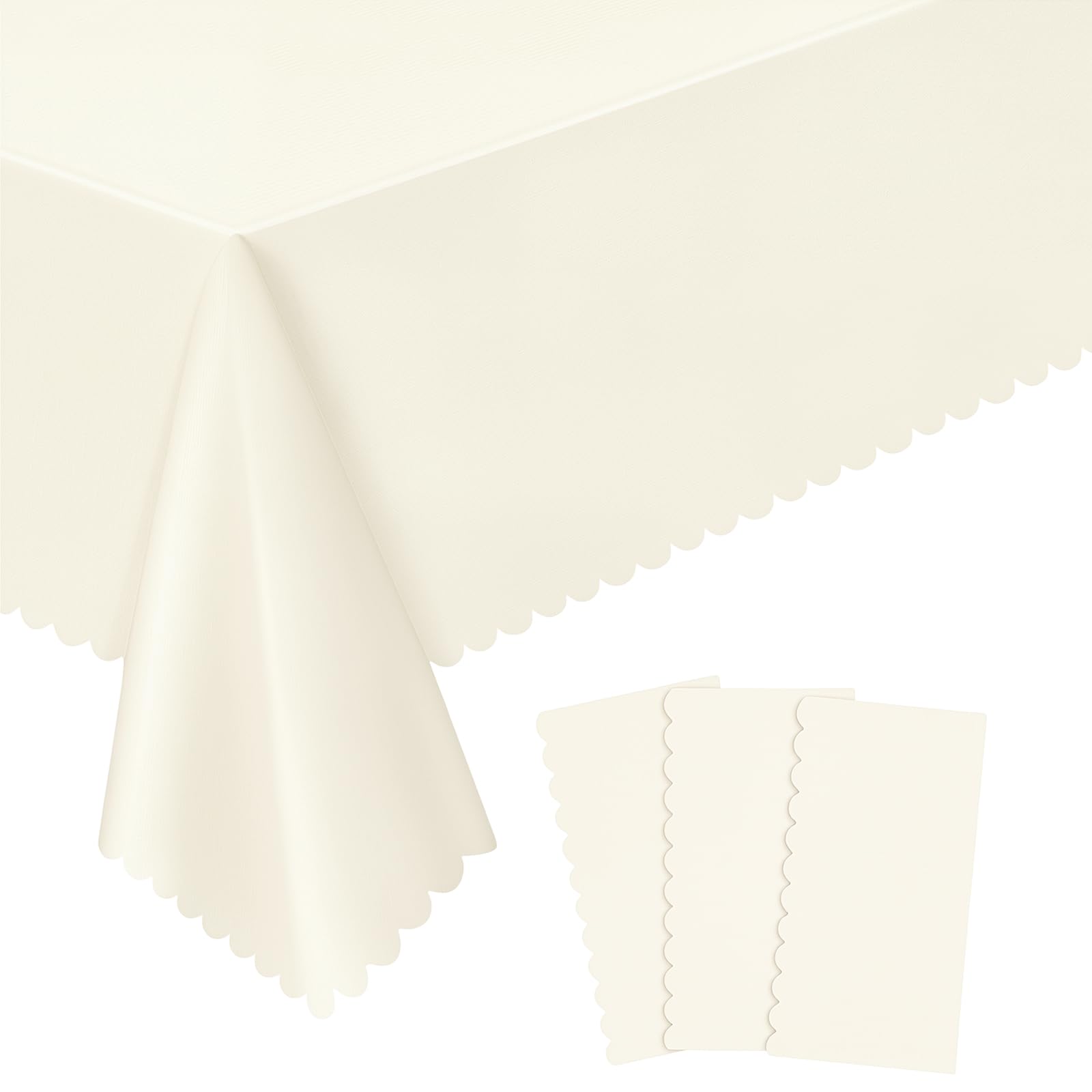 NatNarr 3 Pack Ivory Tablecloths, 137 x 274 cm Scalloped Party Table Cover — image 1