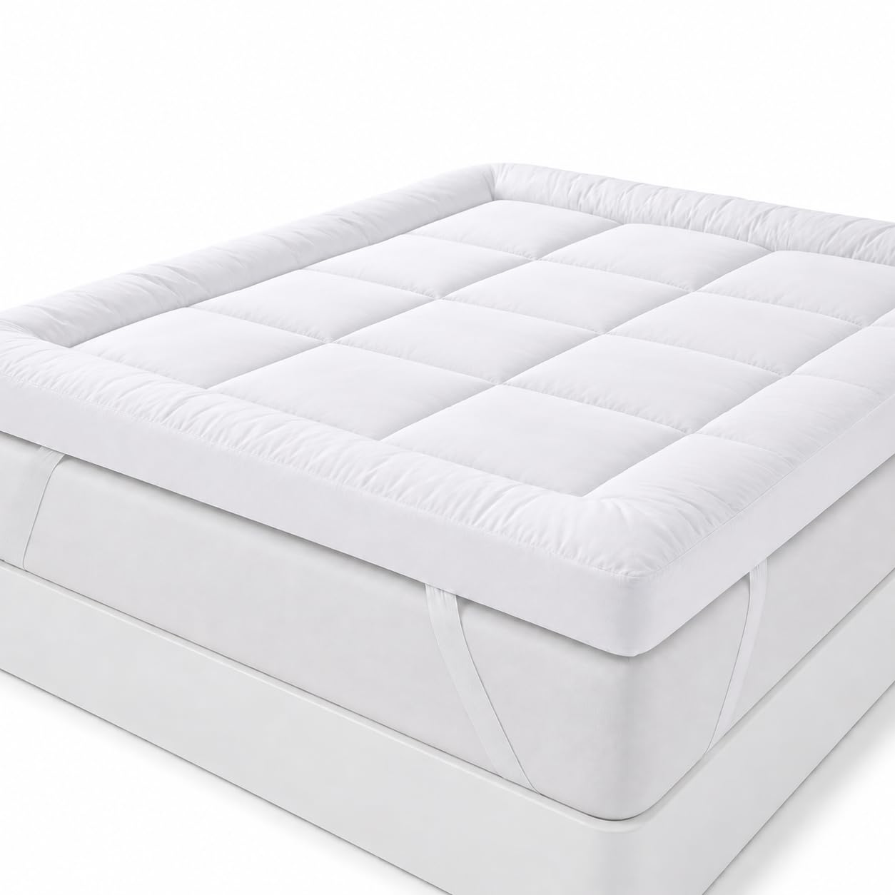YORKSHIRE HOMEWARE ® Microfibre Mattress Toppers 4" 10cm Hotel Quality Bed Topper Supersoft Heavy Fill Double 137cm X 190cm Box Stitched and Elasticated Corner Straps DOUBLE