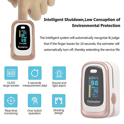 Pulsossimetro Dito Punta delle dita Saturazione di ossigeno nel sangue (SpO2), Frequenza del polso, Indice di perfusione ematica (PI) Monitor con display OLED omnidirezionale Include cordino
