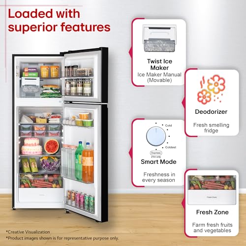 Image of LG 251 L, 2 Star, Smart Inverter, Smart Mode, Frost-Free Double Door Refrigerator (GLT2526WWOB, Onyx Black, Multi Air Flow, Express Freeze, Deodorizer, Bigger Size & Better Cooling, 2026 Model)