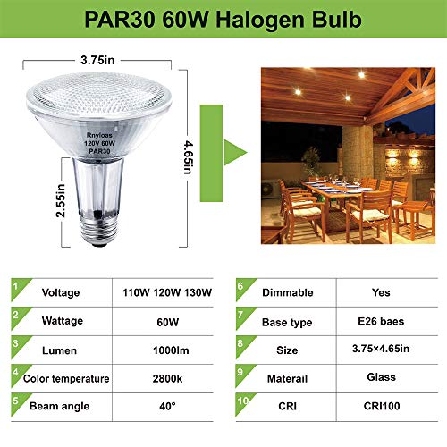 Rnyloas Par30 Long Neck, 6Pcs Par30 60W 120V Flood Dimmable, Par30 Halogen Bulb Long Lasting Lifetime With E26 Medium Base, Par30 Flood Light High Brightness & Cri100 For Recessed Lighting #TOP3