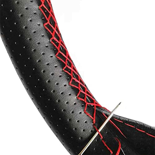 AUTOZOCO Funda para Volante con Agujas E Hilo, Cubierta para Volante, Protector Volante para Coser, Funda Volante Anti Deslizante, Apto para diámetro 37/38 cm, Negro con Hilo Rojo