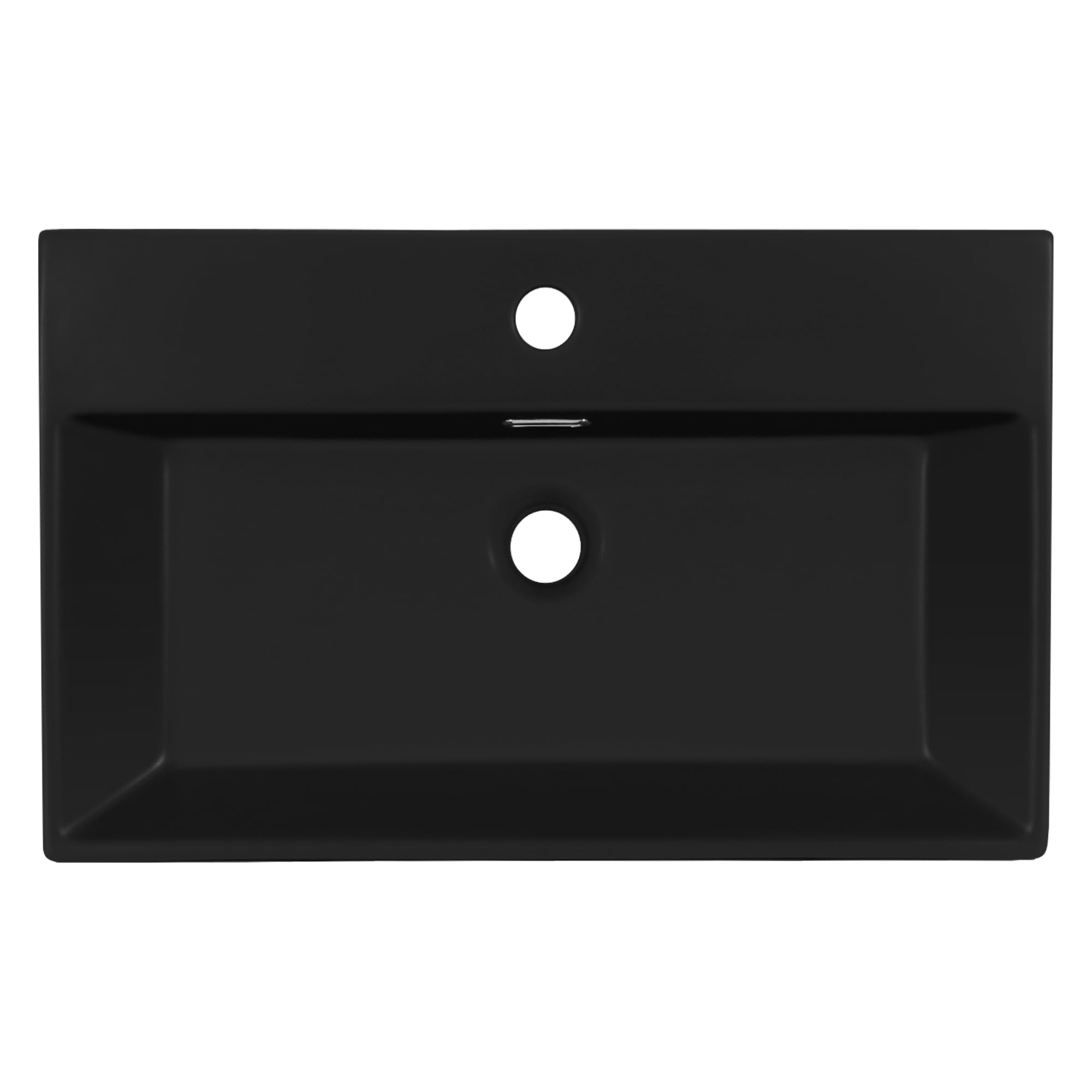 LuxeBath Lavabo in Ceramica 605x365x130 mm Colore Nero Opaco Lavello da Appoggio Rettangolare Lavandino Design Moderno Sanitari per Bagno Casa Hotel Bacinella per Ospiti Rubinetteria per Bagno