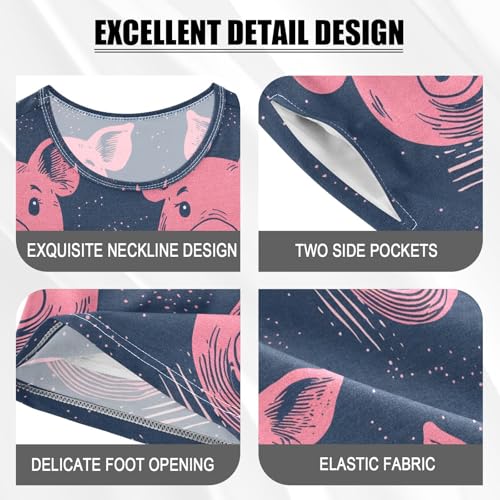 ALAZA Navy Blue Pig Piggy Pajamas Set Short Sleeve Cotton Sleepwear Summer Pjs 2 Piece 5-14Y4