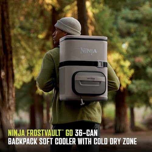 Image of Ninja FrostVault Go Can Soft Cooler, 24 /36 Can, Leak Proof, Built-In Cup Holder, 2 Ice Packs & Dry Storage Drawer, Polyester Insulation, Hiking, Camping, Picnic