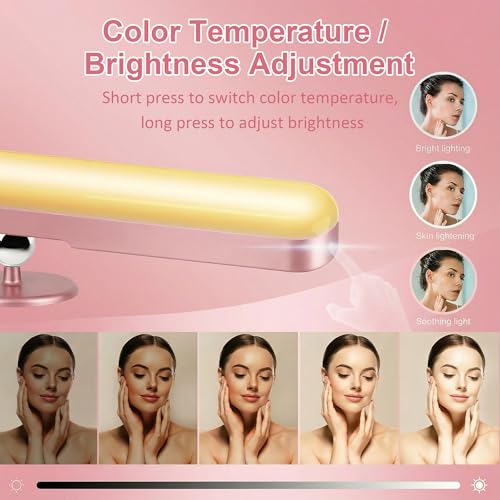Image of Benreom 2 Pack Wireless Vanity Lights for Mirror, Rechargeable Battery Operated Makeup Light, Adjustable Light Bar, Magnetic Stick on LED Lighting Bathroom Decor Accessories, Pink