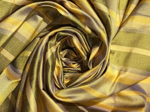 Tissu Dupion 100 % soie au mètre à rayures or jaune largeur 137,2 cm pour couture