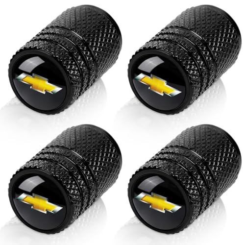 camfeast 4pcs Tire Valve Stem Caps, Compatible with Chevrolet Chevy Series Stem Cap Universal Car Air Cover Car Accessories for Cars, SUV, Truck, Motorcycles Black