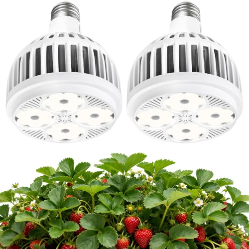 22W LED 植物育成灯 2 台セット、E26 ソケット、全スペクトル 5800K、高 CRI95、白色外殻、効率的放熱性、省エネ、家庭園芸向け 光量倍増で植物成長加速