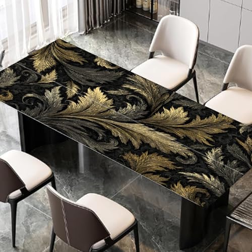 Image of Black Gold Baroque Desktop Sticker 39.37x23.62In, Luxury Leaf Pattern Desk Decal, Easy Clean Table Surface Sticker, Elegant Office Home Decor