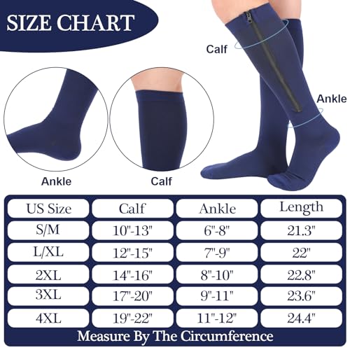 Tarpop 4 Pairs Men Zipper Compression Socks Colorful 20-30mmhg Compression Stockings with Zipper for Men Women Swelling Edema3