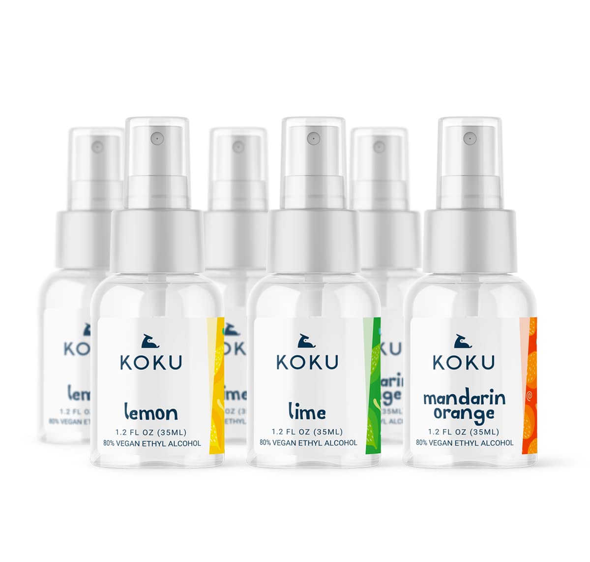Koku Citrus Hand & Body Spray | Variety Pack | Six 1.2-Ounce Travel-Size Spray Bottles | 2 of each Scents | Lemon, Lime, & Mandarin Orange