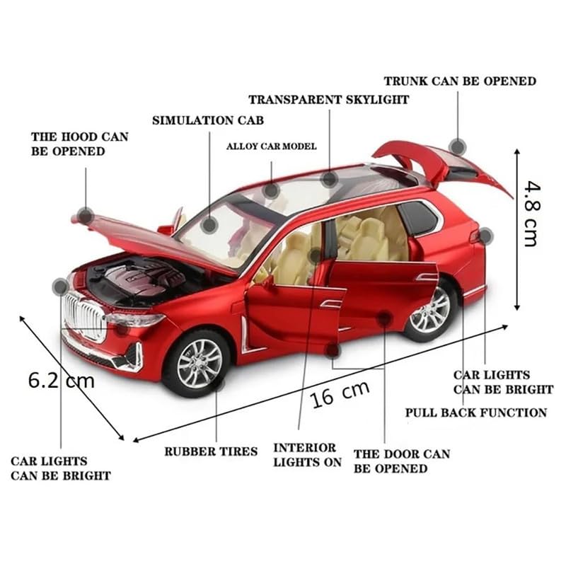 Image of Kids Model 1:32 BM X7 Die Cast Metal Car Pull Back Action Opening Doors with Realistic Engine Sound Lights Toy Car Gift for Boys - Multi