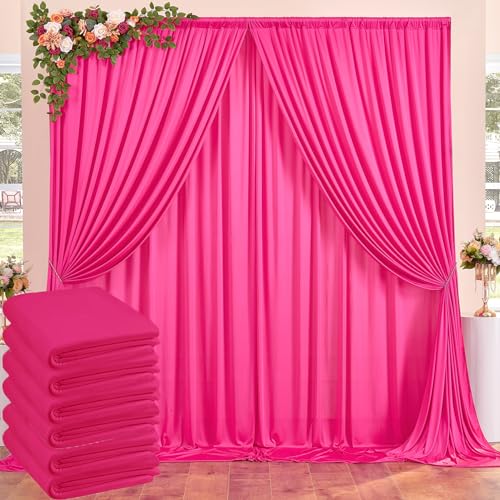 30ftx10ft Wrinkle Free Fuchsia Backdrop Curtains for Parties, Thick Polyester Hot Pink Photo Backdrop Drapes 6 Panels 5x10ft for Weddings Birthday Photography Background Curtains