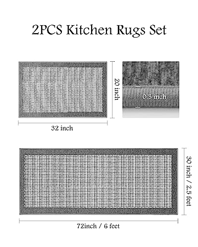 PADOOR Non Slip Kitchen Rugs Sets of 2 - Extra Large 2.5'x6' + 20