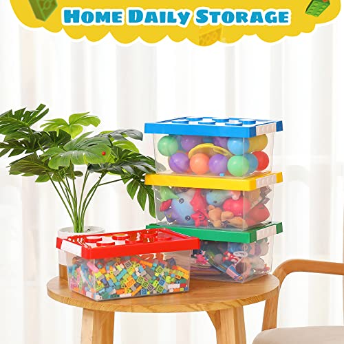 Vicenpal 4 Pack Toy Storage Containers With Lids Brick Shaped Kids Storage Organizer Box Containers Plastic Stackable Organizer Bin Clear Toy Chest For Organizing Building Brick Dolls Toys(Small) #TOP3
