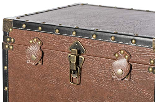 Vintiquewise Vintage Storage Trunk Chest, Brown Faux Leather Lockable Hope Chest, Steamer Trunk End Table with Metal Stand, Wooden Lined Hope Chest Storage - Thumbnail 7