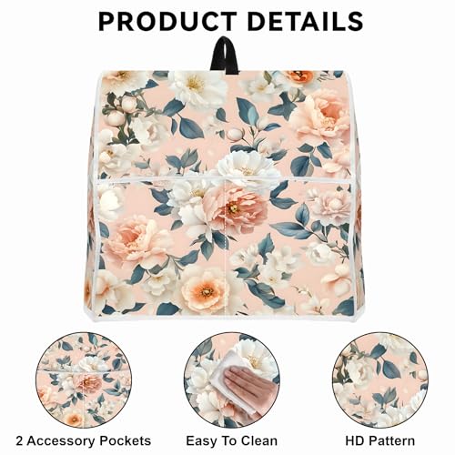 Image of Kitchen Dust Cover Compatible with 4.5 5 6 8 quart Stand Mixer, Kitchen Appliance Protective Covers with Top Handle and Pocket (Cream Peach Floral Garden, For All 6-8 qt Mixer)