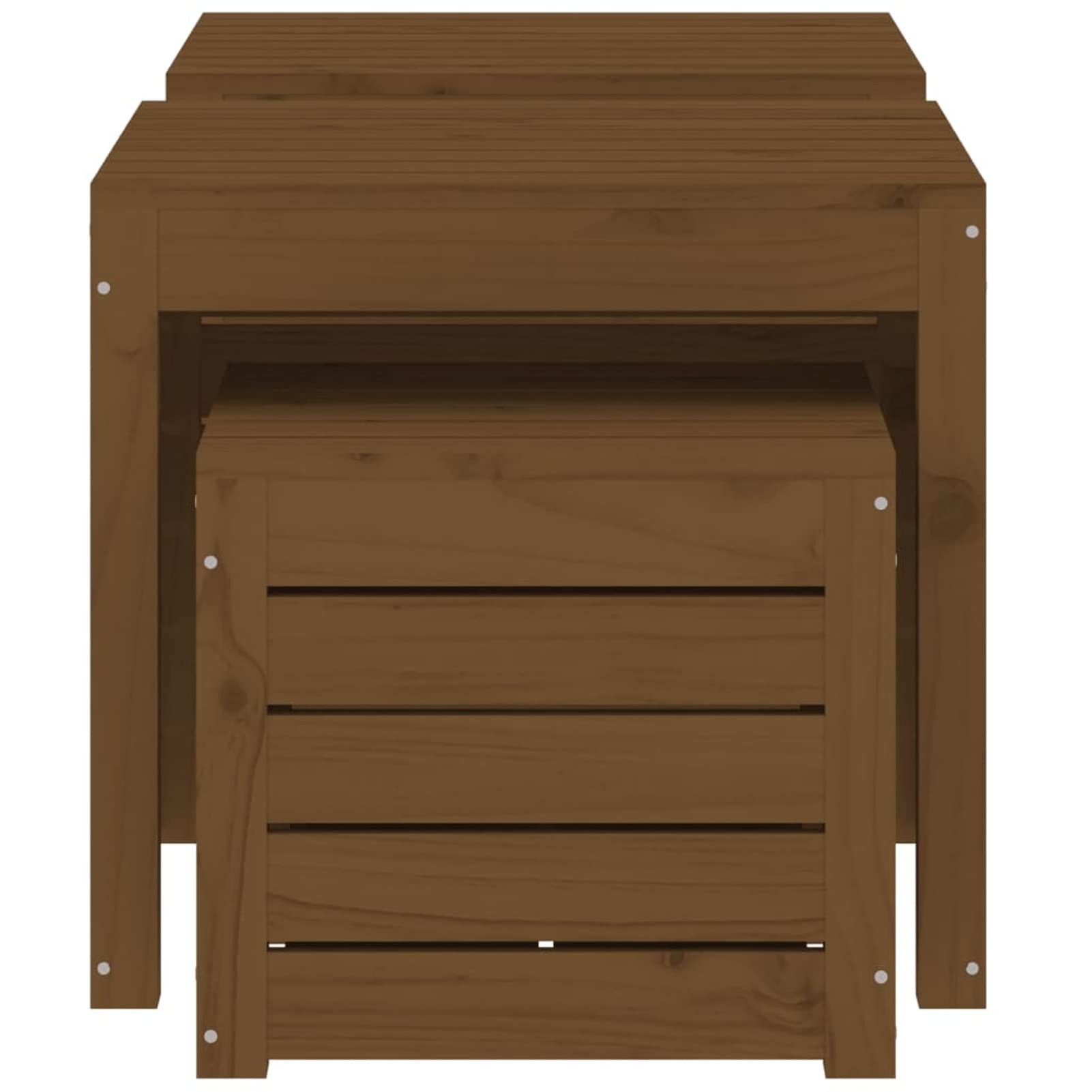 Gecheer Set di scatole da giardino, 3 pezzi, marrone , legno di pino massiccio, contenitore di immagazzinaggio esterno, organizer per attrezzi, cassapanca per balcone, piscina e terrazza