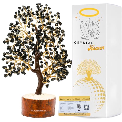 Image of Certified Black Tourmaline Crystal Tree for Good Luck - Healing Crystals Money Tree for Wealth, Positive Energy at Home Office - Decorative Spiritual Gifts for Vastu, House Warming