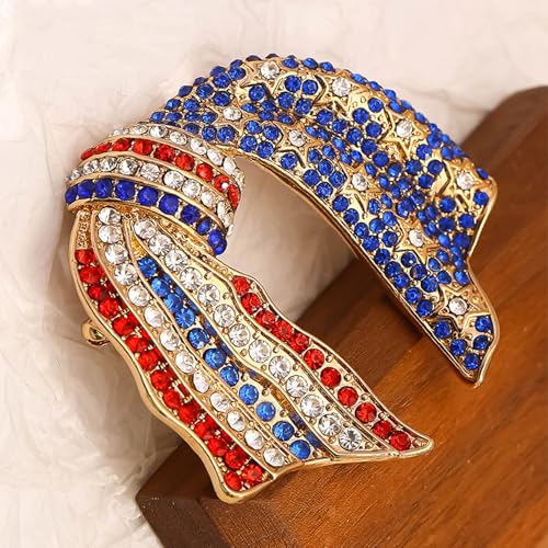 Image of Rhinestone Brooch Pins for Women, Vintage Crystal Enamel Brooches, American Flag Pin Patriotic Lapel Pins Gift for Suit Clothes Bag Accessories