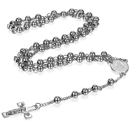 Chapelet homme et femme collier en Y en acier avec perles et croix