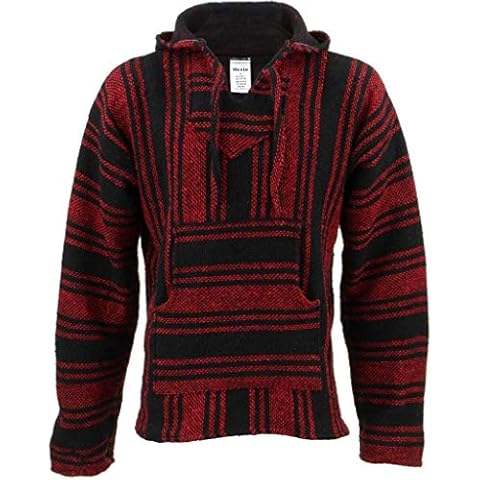 Siesta Mexican Baja Jerga red and Black Hooded Hippie top (L) Cover
