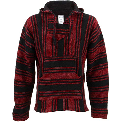 Siesta Mexican Baja Jerga Hippie-Top mit Kapuze in Rot und Schwarz, rot, L Cover