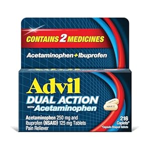 Advil Dual Action Coated Caplets with Acetaminophen, 250 Mg Ibuprofen and 500 Mg Acetaminophen Per Dose (2 Dose Equivalent) for 8 Hour Pain Relief – 216 Count