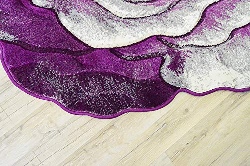 Flowers 3D Effect Hand Carved Thick Artistic Floral Flower Rose Botanical Shape Area Rug Design 304 Purple 2'7''X2'7'' Round #TOP2