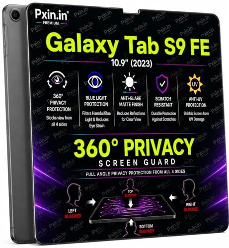 Image of Pxin 360 Pro Privacy Screen guard compatible with Samsung Galaxy Tab S9 FE | Anti Glare | Anti UV | Anti Blue | Anti Reflection | Privacy Filter | Unbreakable Build