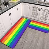 YouTary Gay Pride LGBT Rainbow Flag Pattern Kitchen Rug Set 2 PCS Floor Mats Washable Non-Slip Soft